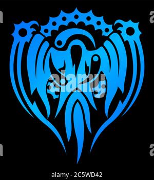 Isolated mystical blue emblem with flying spirit of the dead mage in the circle on black background Stock Vector