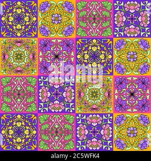 Art Nouveau ceramic tile pattern. Floral motifs in retro style. Stock Vector