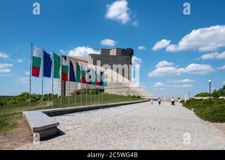 SHUMEN, BULGARIA. The Monument to 1300 Years of Bulgaria, also known as the Founders of the Bulgarian State designed by Bulgarian sculptors Stock Photo