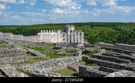 The ruins and partially reconstructed walls of the ancient Shumen fortress, Bulgaria Stock Photo