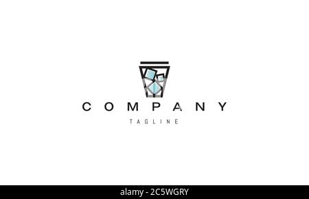 Vector logo on which an abstract image of a glass with three ice cubes. Stock Vector