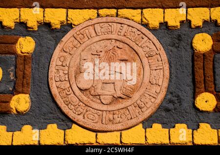 Typical Mayan Art Calendar Bas Relief Ruins Stock Photo