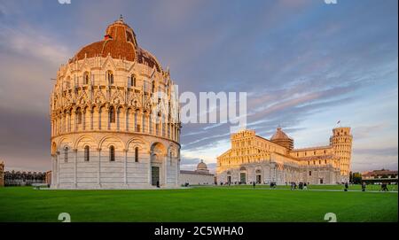 Pisa Cathedral (Duomo di Pisa) with Leaning Tower (Torre di Pisa) and Baptistery of St. John (Battistero di Pisa) in Tuscany, Italy. Stock Photo