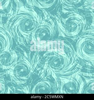 Seamless vector pattern of turquoise spirals and abstract shapes. The texture of the swirl of the sea or current, swirls of whirlwind. Stock Vector