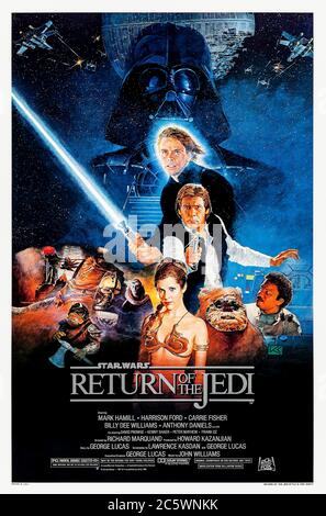 Star Wars: Episode VI - Return of the Jedi (1983) directed by Richard Marquand and starring Mark Hamill, Harrison Ford, Carrie Fisher and Ian McDiarmid. The Star Wars saga continues and Luke Skywalker confronts Darth Vader and the Emperor. Stock Photo
