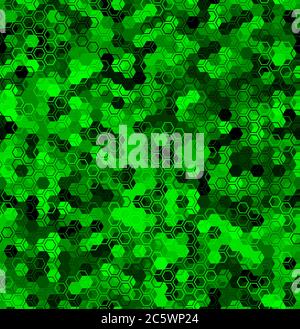 Emerald pattern of triangles, hexagons, squares. Lime, green, black colors. Seamless texture from geometric elements. Abstract vector background for b Stock Vector