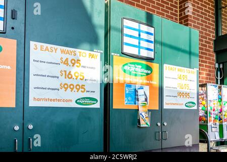 Warrenton, USA - June 9, 2020: Sign entrance for express lane online shopping pick-up delivery lockers at Harris Teeter Kroger grocery store business Stock Photo