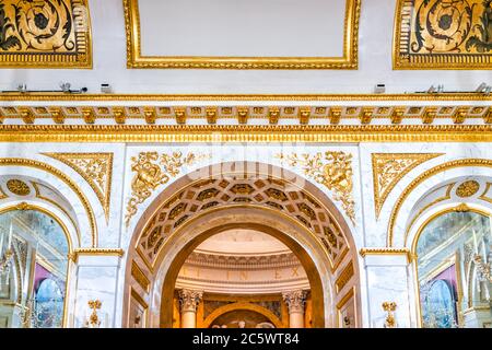 Warsaw, Poland - December 20, 2019: Grand interior architecture of Palace on the Isle in Warszawa Lazienki or Royal Baths Park with arch ceiling Stock Photo