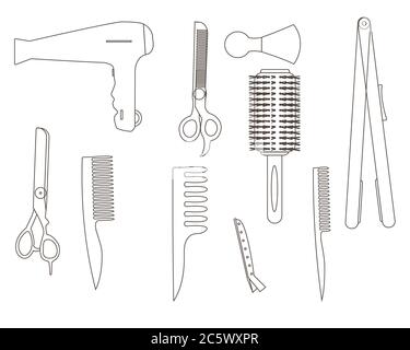 Set of haircutting tools. Line style. Stock Vector