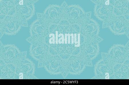 Elegant light blue mandala seamless pattern design. Perfect for backgrounds and wallpaper designs. Vector illustration. Stock Vector