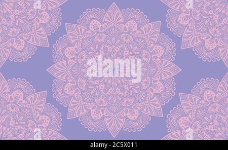Elegant purple and pink mandala seamless pattern design. Perfect for backgrounds and wallpaper designs. Vector illustration. Stock Vector