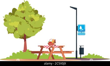Picnic area semi flat RGB color vector illustration Stock Vector