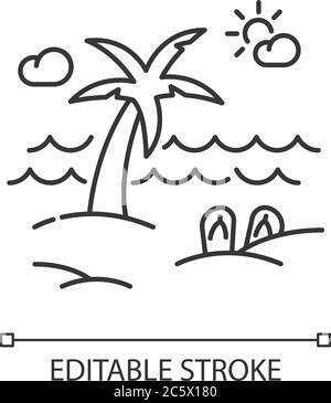 Seaside resort pixel perfect linear icon Stock Vector