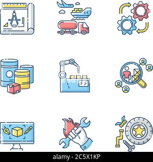 Product development process RGB color icons sets Stock Vector