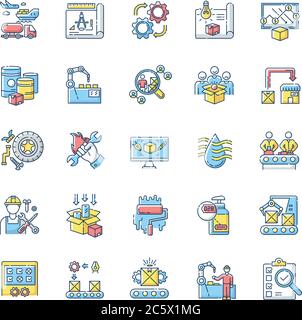 Production process RGB color icons set Stock Vector