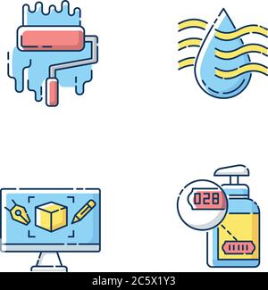 Manufacturing stages RGB color icons set Stock Vector