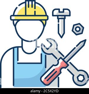 Industrial worker RGB color icon Stock Vector