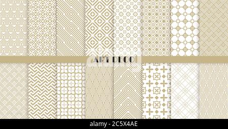 Vector Art Deco seamless patterns collection. Set of 16 geometric ornamental patterns in gold. Modern design for Wallpaper, Fabric, Website Background Stock Vector