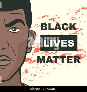 Black Lives Matter. Banner with Black Protesting Man. Protest, Fight for Rights, Power Concept. Cartoon Pop Art style. Poster, Placard Design. Vector Stock Vector