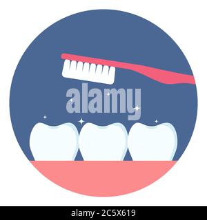 Row of clean human teeth molars and a toothbrush above them. Shining clean teeth. Dental care concept. Oral hygiene. Vector illustration in flat style Stock Vector