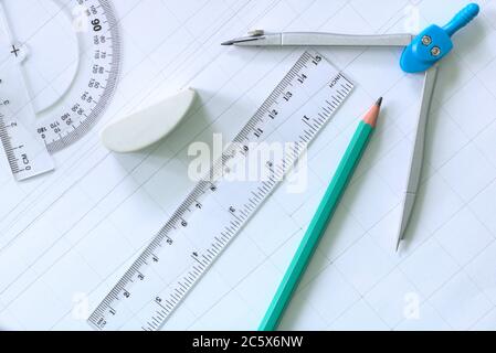 Office or school supplies set on white background Stock Photo