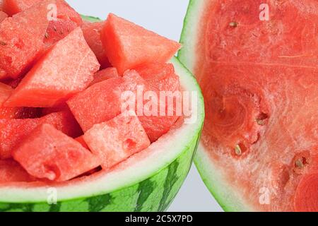 Whole and slice of ripe watermelon isolated on white background Stock Photo