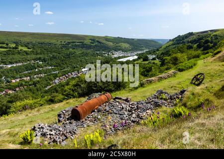 Abandoned Victorian era industrial boilers and flywheels from a long since closed ironworks.  Ebbw Vale, South Wales, UK Stock Photo