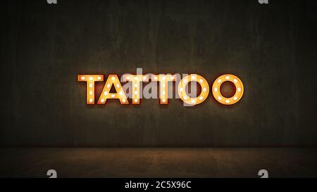 Neon Sign on Brick Wall background - Tattoo. 3d rendering Stock Photo