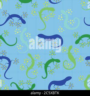 Lizard gecko silhouette abstract seamless bright color pattern vector illustration. Stock Vector