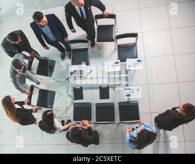 top view. group employees go to the conference room Stock Photo