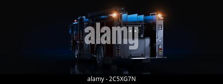 Fire Truck, studio setup, on a dark background. 3d rendering Stock Photo