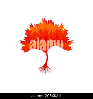trees with burning leaves as a sign of forest fires. vector illustration. Stock Vector