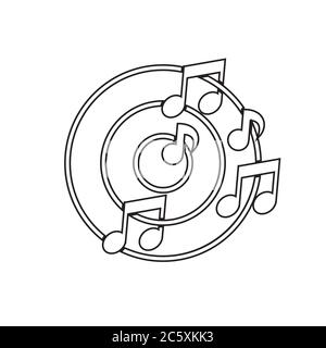 circle line icon music notes on white background Stock Vector