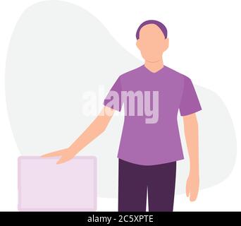 Young businessman doing presentation with laptop Stock Vector