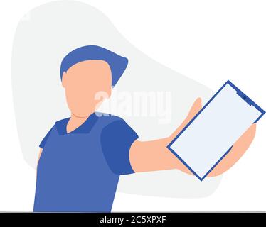 Man showing information on a smartphone screen Stock Vector