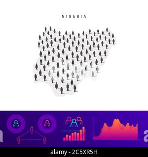 Nigeria people map. Detailed vector silhouette. Mixed crowd of men and women icons. Population infographic elements. Vector illustration isolated on w Stock Vector