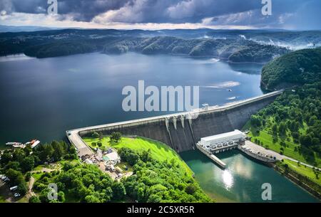 The Solina Dam - largest dam in Poland located on lake Solina. Hydroelectric power plant in Solina, Bieszczady Mountains. Stock Photo