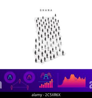 Ghana people map. Detailed vector silhouette. Mixed crowd of men and women icons. Population infographic elements. Vector illustration isolated on whi Stock Vector