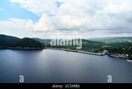 The Solina Dam - largest dam in Poland located on lake Solina. Hydroelectric power plant in Solina, Bieszczady Mountains. Stock Photo