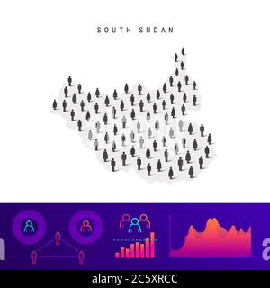 South Sudan people map. Detailed vector silhouette. Mixed crowd of men and women icons. Population infographic elements. Vector illustration isolated Stock Vector