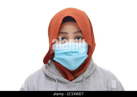 woman muslim mask wearing asian alamy hijab facial isolated face safe
