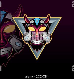 Horned skull mecha with diamond vector graphic design illustration Stock Vector