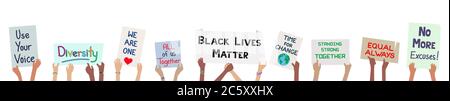 Children holding signs banner to demonstrate for justice black lives matter movement concept Stock Vector