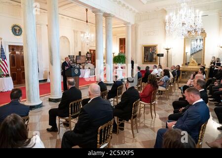 Washington, United States Of America. 02nd July, 2020. President Donald J. Trump delivers remarks during the Spirit of America Showcase Thursday, July 2, 2020, in the Grand Foyer of the White House. People: President Donald Trump Credit: Storms Media Group/Alamy Live News Stock Photo