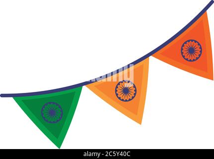 Independece day india celebration flag in garlands flat style icon vector illustration design Stock Vector