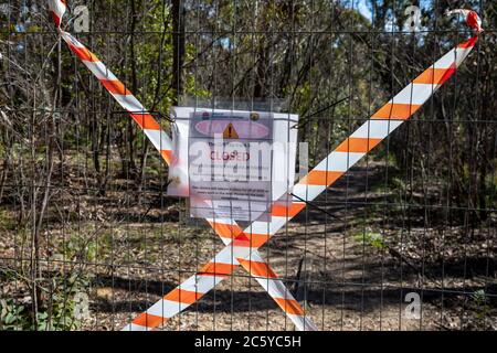 Following 2020 bush fires in Blue mountains nsw some walking hiking trails remain closed due to risk of falling trees,Australia Stock Photo