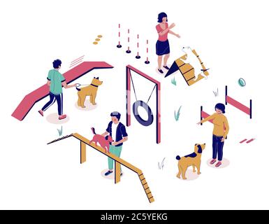 Dog playground, vector isometric flat style design illustration Stock Vector