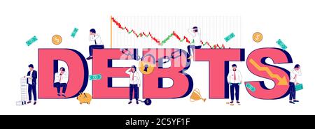 Debts typography banner template, vector flat illustration Stock Vector