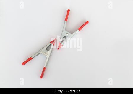 Two A-clamps on white background. Equipment tool Stock Photo