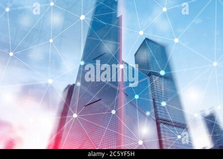 Cyber Network. Smart City Concept. Abstract Line Connection. Stock Photo
